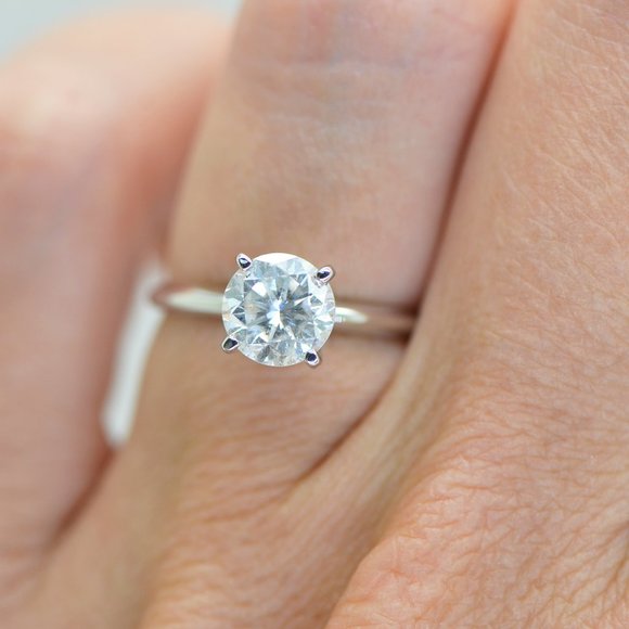 1.5 Carat Round Diamond Solitaire Engagement Ring 14K White Gold D/SI2 Size 6 - Picture 7 of 8